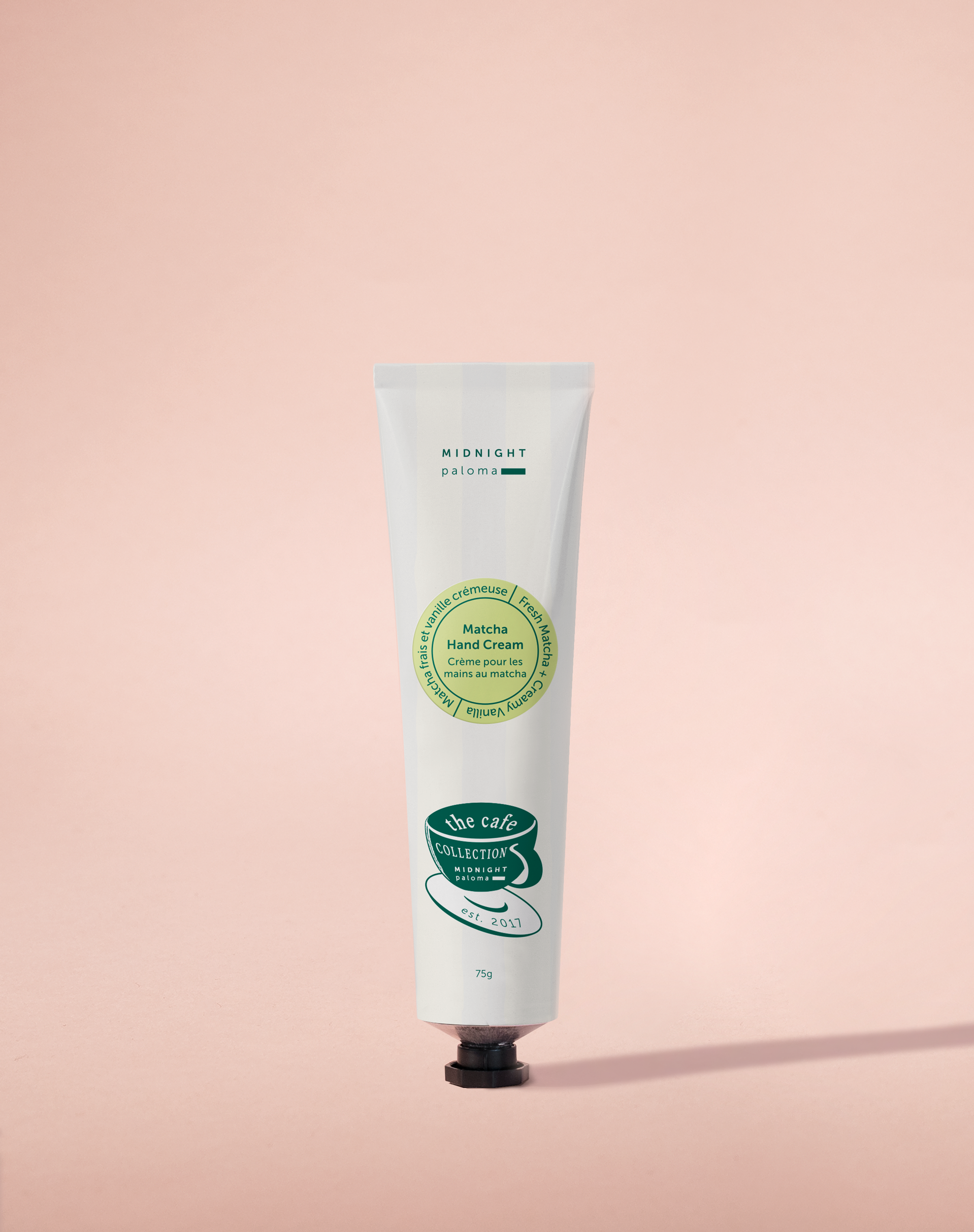 A Canadian made tube of hand cream with all natural ingredients with a scent of matcha and creamy vanilla.